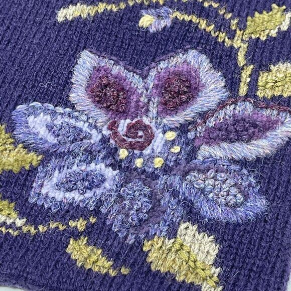 Icelandic Design Wool Blend Shoulder Bag Two Strap Purse Knitted Purple Floral - Picture 4 of 13